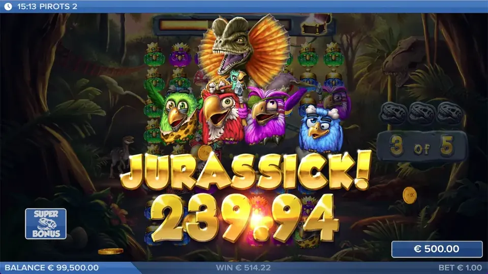 Pirots 2 Jurassick -voittonäyttö voittoanimaatiolla