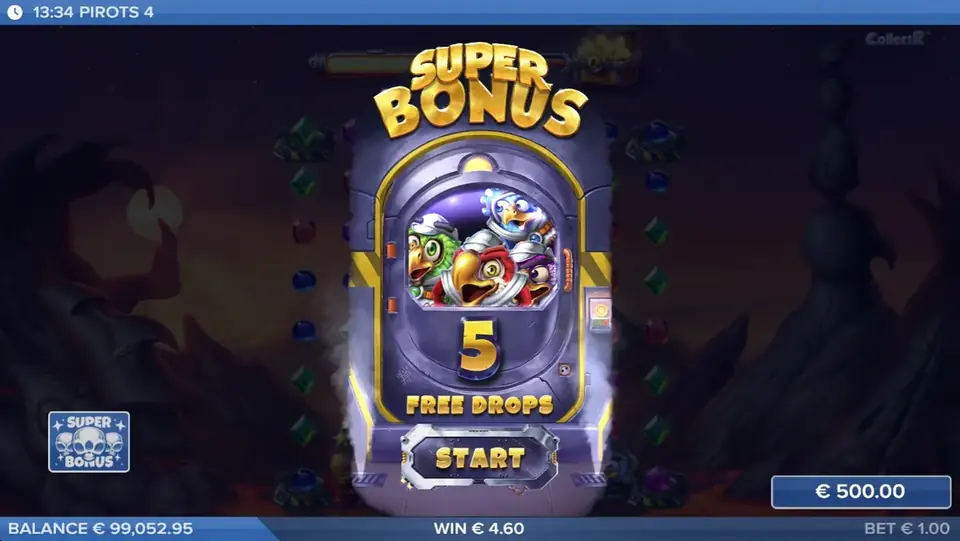 Pirots 4 -bonustila Free Drops -toiminnolla aktivoituna Infernon maailmassa