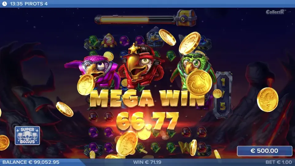 Pirots 4 Mega Win -voittonäyttö Infernon maailmassa