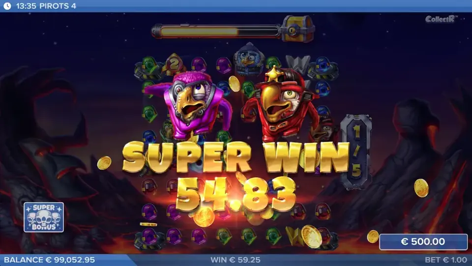 Pirots 4 Super Win -voittonäyttö Infernon maailmassa
