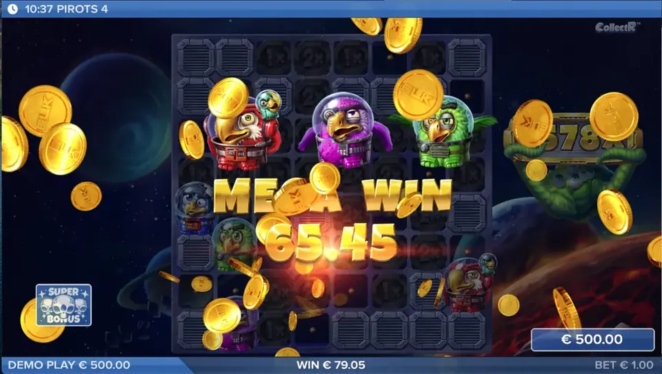 Pirots 4 Mega Win -voittonäyttö Lost in Space -maailmassa