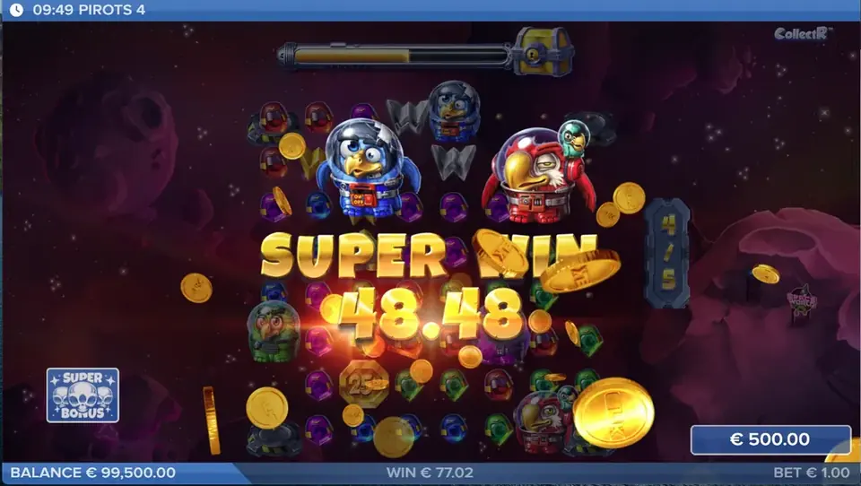 Pirots 4 Super Win -voittonäyttö Lost in Space -maailmassa
