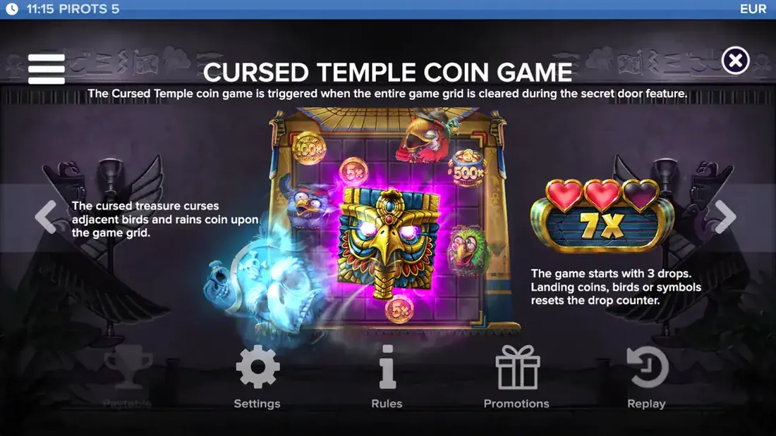 Pirots 5 Cursed Temple kolikkopeli Hold and Win